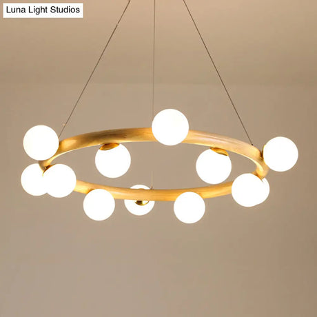 Modern Minimalist Natural Wood Round Chandelier - Stylish Light Fixture For Living Room Ceiling