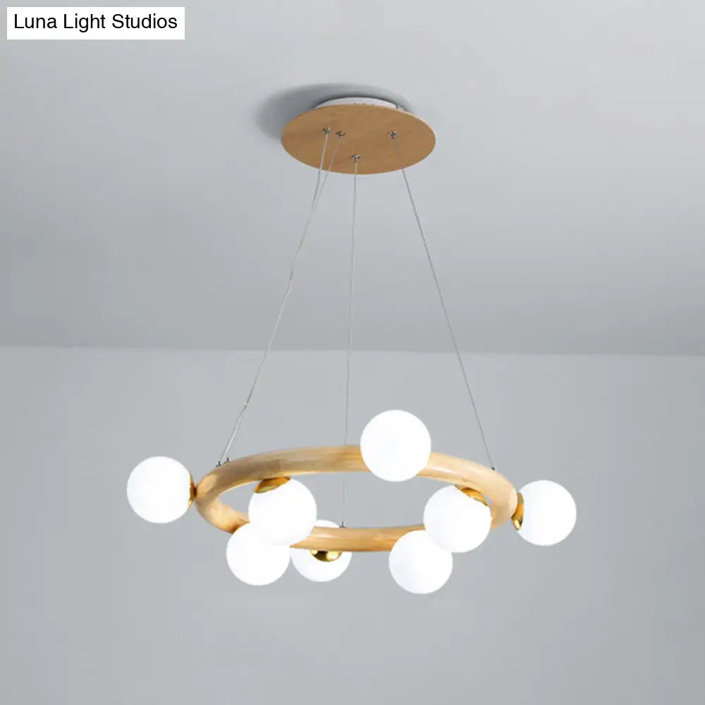 Modern Minimalist Natural Wood Round Chandelier - Stylish Light Fixture For Living Room Ceiling