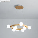 Modern Minimalist Natural Wood Round Chandelier - Stylish Light Fixture For Living Room Ceiling