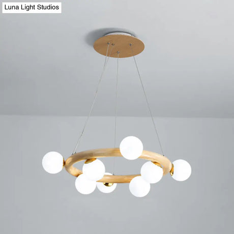 Modern Minimalist Natural Wood Round Chandelier - Stylish Light Fixture For Living Room Ceiling