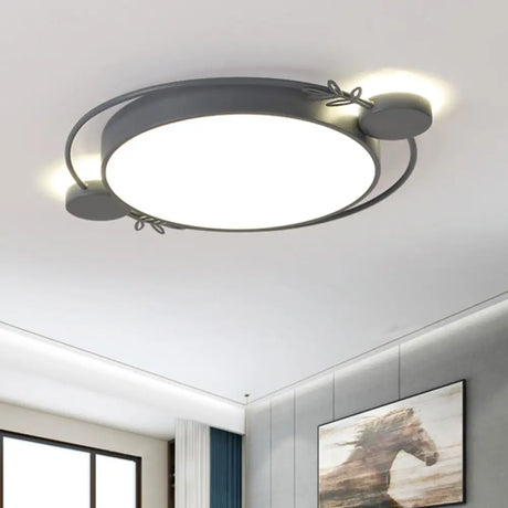 Modern Minimalist Round Flushmount Led Ceiling Light In Metallic Black/White/Grey With Stylish Ring