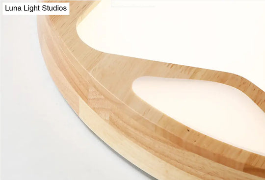 Modern Minimalist Round Natural Wood Star Ceiling Flush Mount Light For Living Room