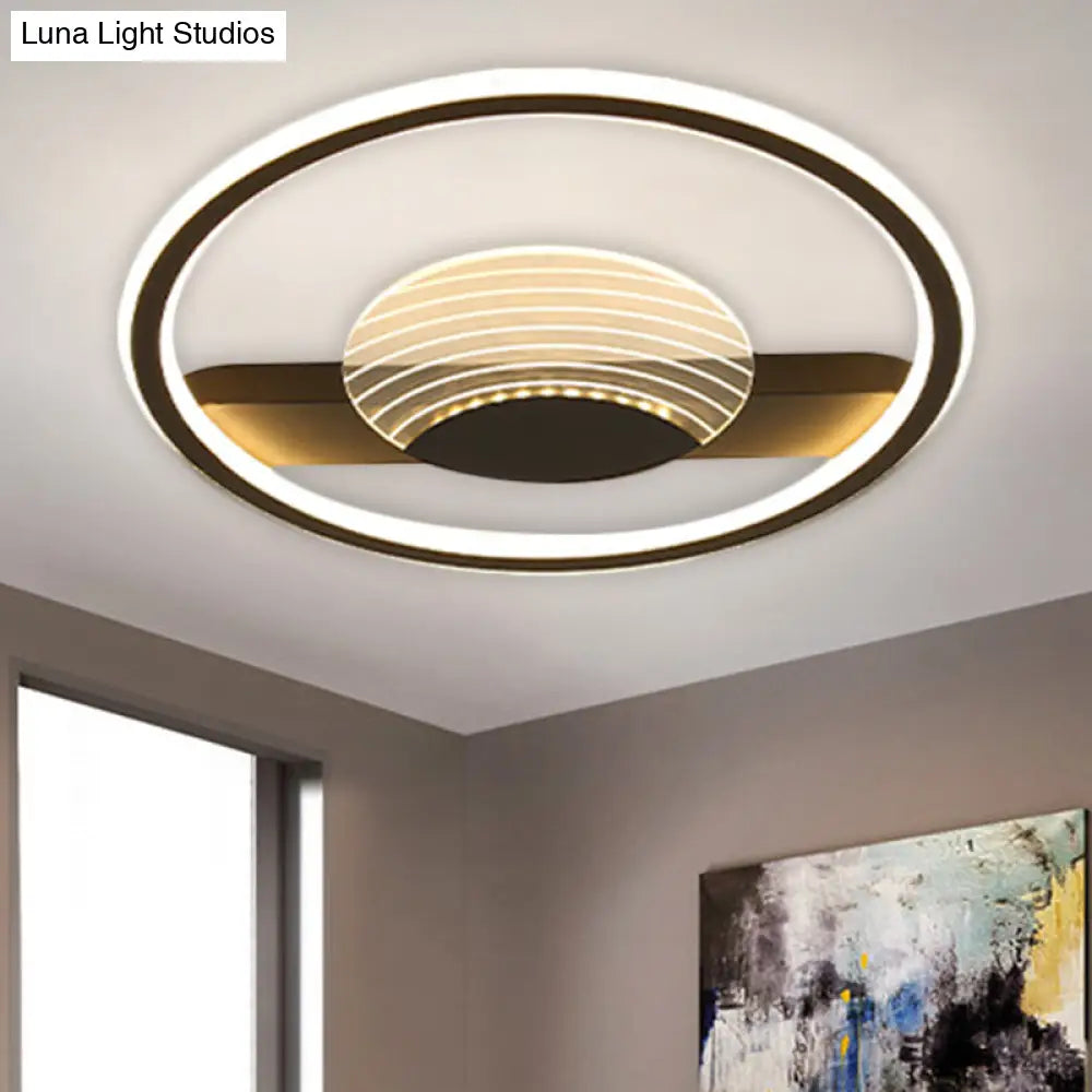 Modern Minimalistic Ceiling Lamp: Metallic Circle And Line Design Led Flush Mount Fixture For