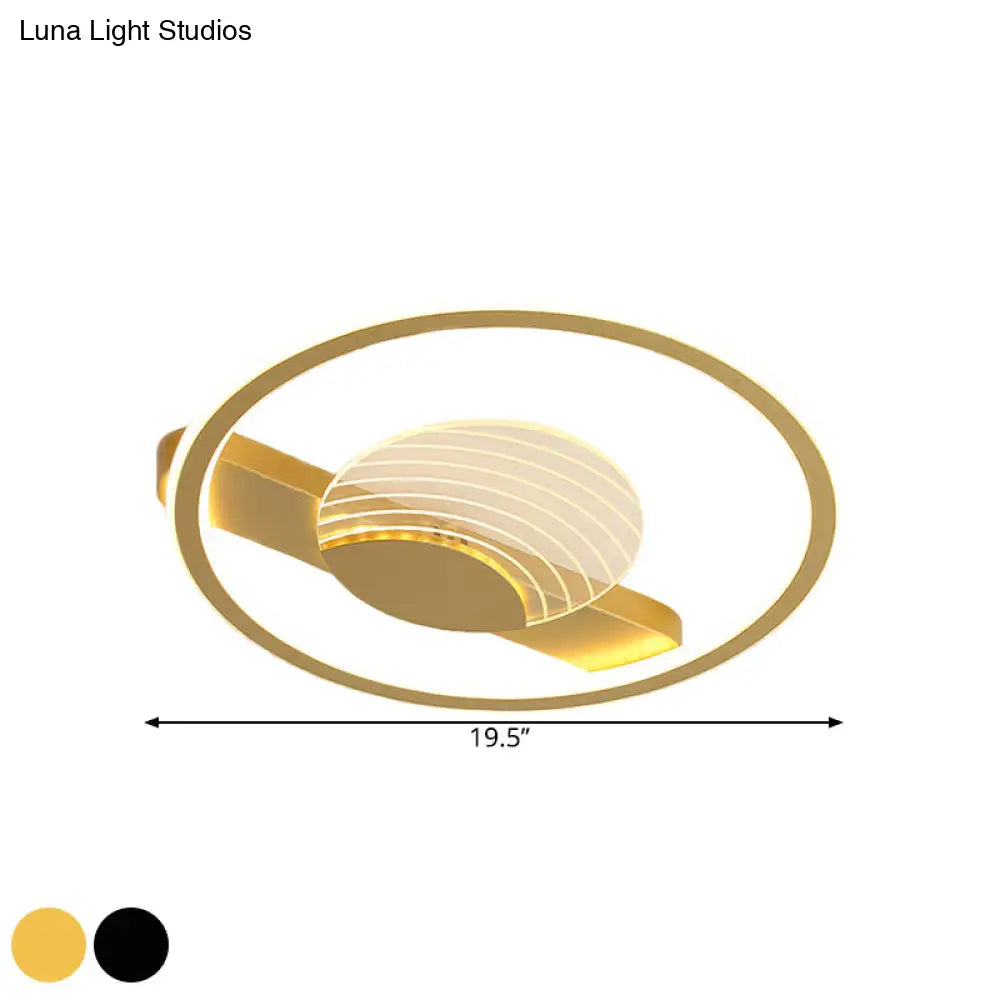 Modern Minimalistic Ceiling Lamp: Metallic Circle And Line Design Led Flush Mount Fixture For