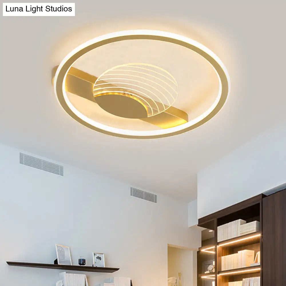 Modern Minimalistic Ceiling Lamp: Metallic Circle And Line Design Led Flush Mount Fixture For