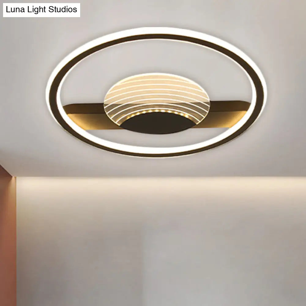 Modern Minimalistic Ceiling Lamp: Metallic Circle And Line Design Led Flush Mount Fixture For