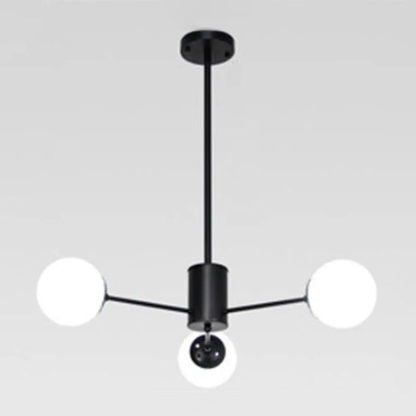 Modern Modo Chandelier With Opal Frosted Glass | Ceiling Hang Light For Sitting Room 3 / Black Round