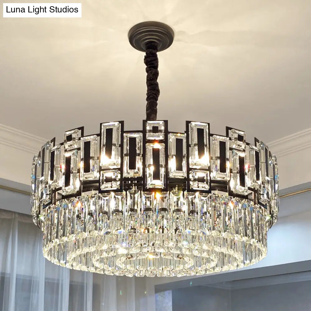 Modern K9 Crystal Pendant Chandelier - Multi-Layer Round Design For Living Room Black / 23.5