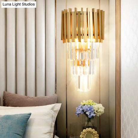 Modern Multi Tier Wall Lamp With Crystal Prism Metal 4-Head Light Fixture For Dining Room
