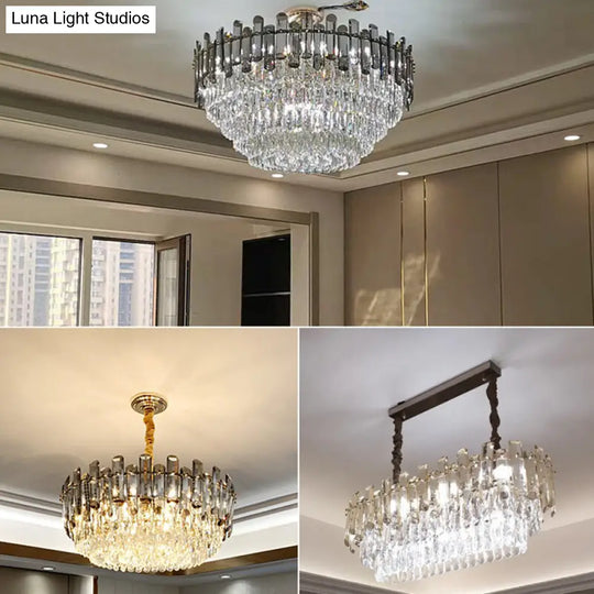 Clear Crystal Multi-Tiered Living Room Chandelier Pendant Light - Simplicity Perfected