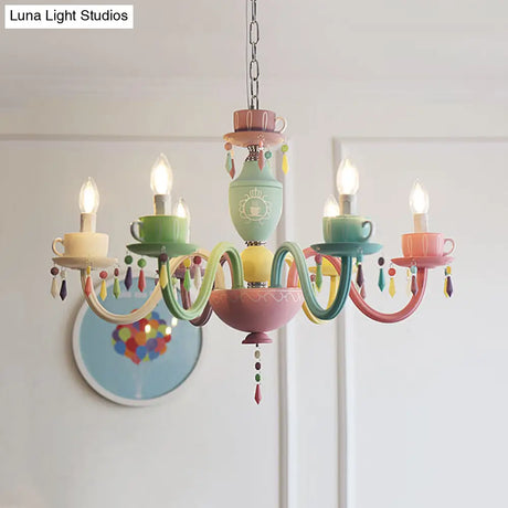 Modern Multicolor Glass Candle Hanging Light Chandelier With Cup Decoration For Kindergarten
