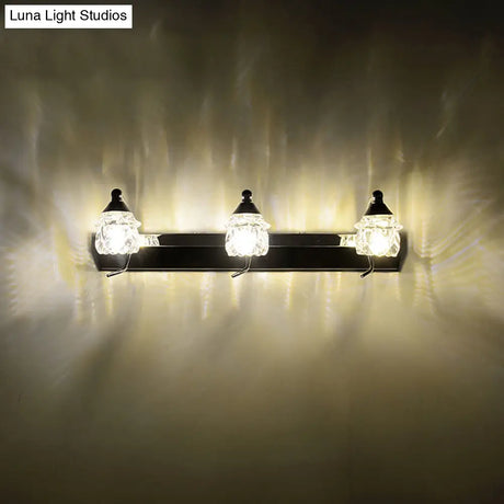 Modern Mushroom Vanity Mirror Light - Clear Crystal 3-Light Bathroom Wall Lamp In Silver With Curved