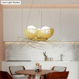 Modern Nest Pendant Light In Beige Aluminum - 3 Heads Chandelier Fixture For Dining Room