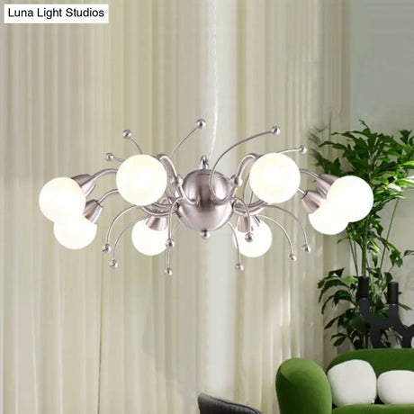 Modern Nickel Led Dining Room Chandelier With Globe White Glass Shade - 6/8 Lights Hanging Ceiling
