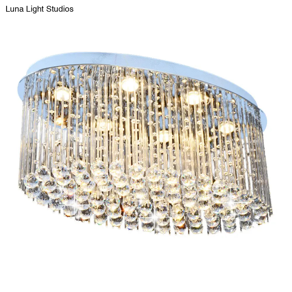 Modern Nickel Oval Flush Mount Crystal Ceiling Light - 6 Heads Dining Room
