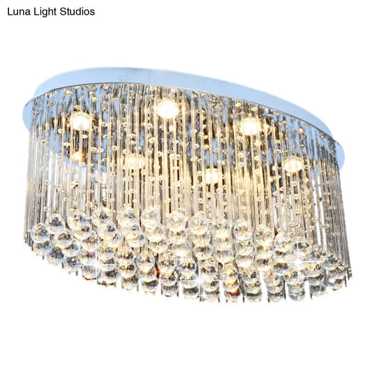Modern Nickel Oval Flush Mount Crystal Ceiling Light - 6 Heads Dining Room