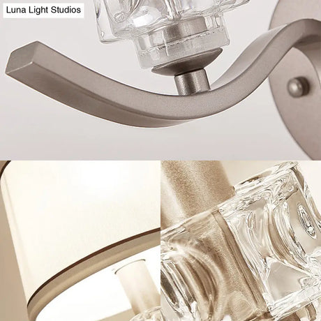 Modern Nickle Finish Wall Sconce Light With Conic Fabric Shade - Ideal For Hallway