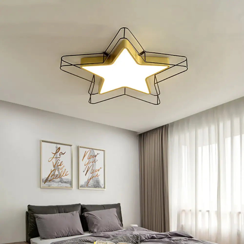 Modern Nordic 5-Point Star Led Flush Mount Ceiling Light - 24.5’/28’ Wide Black/Gold Finish For
