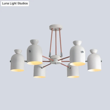 Modern Nordic 6-Head Chandelier Lamp with Half-Capsule Design and Metallic Finish in White White