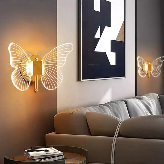 Moderne nordische LED-Wandleuchte mit Schmetterlingsmotiv, komplett aus Kupfer