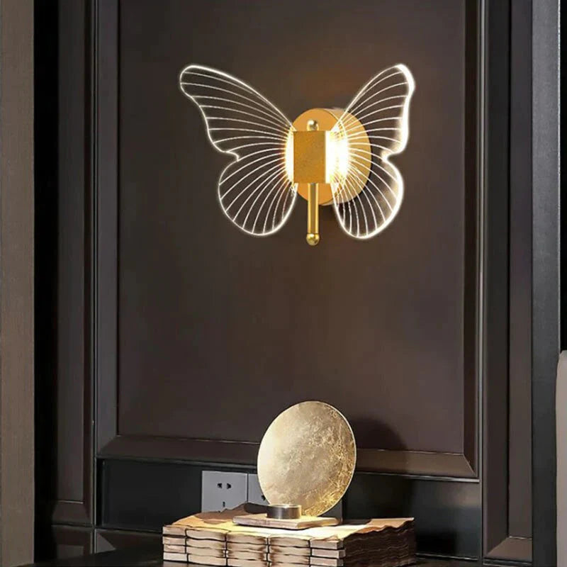 Moderne nordische LED-Wandleuchte mit Schmetterlingsmotiv, komplett aus Kupfer