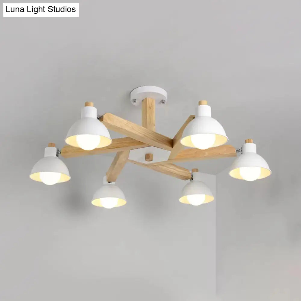 Modern Nordic Chandelier - Rotatable Wood Ceiling Light With 6 Lights In White For Living Room