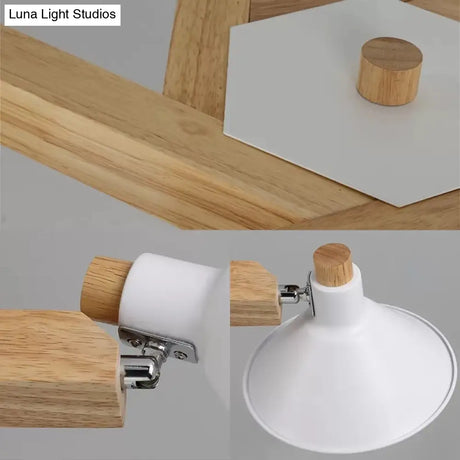 Modern Nordic Chandelier - Rotatable Wood Ceiling Light With 6 Lights In White For Living Room