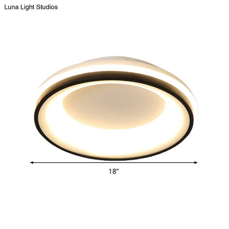 Modern Nordic Drum Flush Mount Led Ceiling Light In Metallic Black With Stepless Dimming Control -