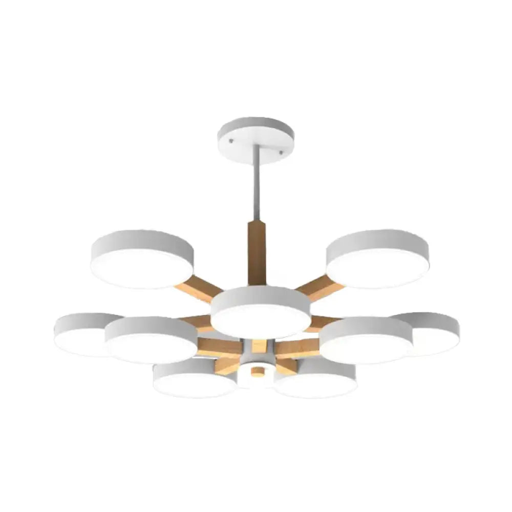 Modern Nordic Hanging Light: Acrylic & Wood Round Chandelier For Living Room 10 / White
