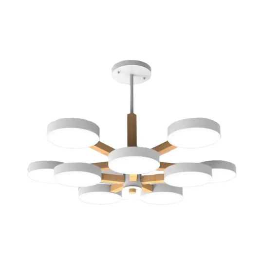 Modern Nordic Hanging Light: Acrylic & Wood Round Chandelier For Living Room 10 / White