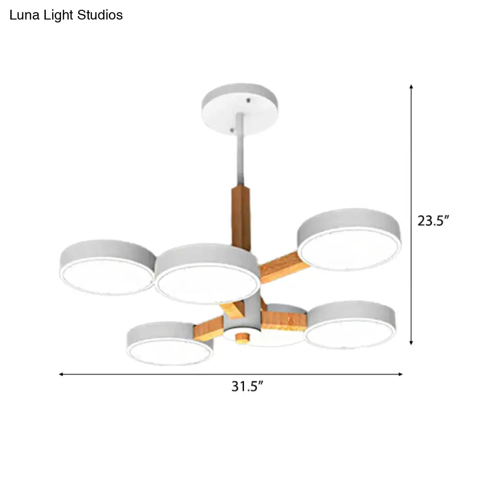 Modern Nordic Hanging Light: Acrylic & Wood Round Chandelier For Living Room