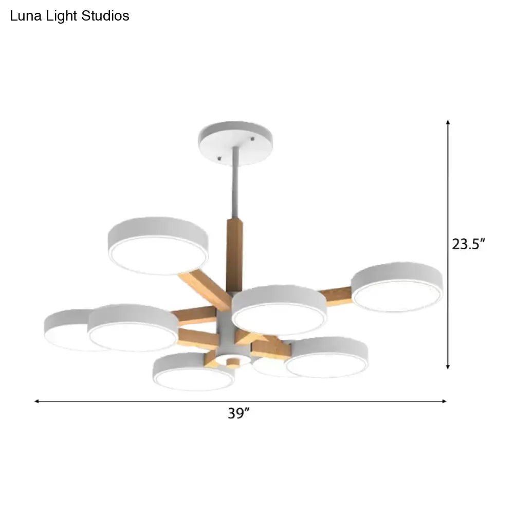 Modern Nordic Hanging Light: Acrylic & Wood Round Chandelier For Living Room