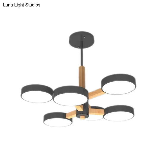Modern Nordic Hanging Light: Acrylic & Wood Round Chandelier For Living Room