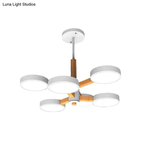 Modern Nordic Hanging Light: Acrylic & Wood Round Chandelier For Living Room