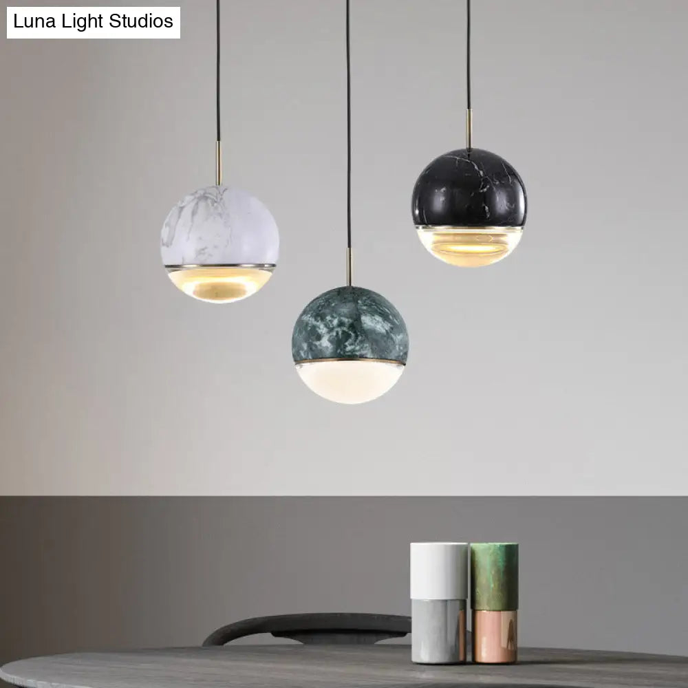 Nordic Spherical Pendant Light - Led Marble Suspension Lighting (4/7 Dia) In Black White Or Green