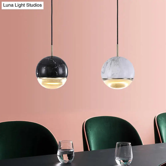 Nordic Spherical Pendant Light - Led Marble Suspension Lighting (4/7 Dia) In Black White Or Green