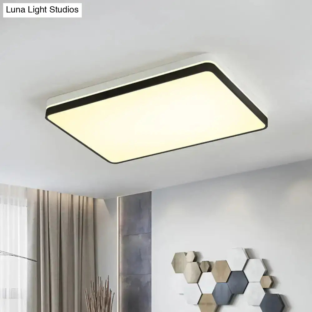 Modern Nordic Led Ceiling Light In Black & White - Round Square Or Rectangle Flushmount /