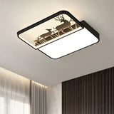 Modern Nordic Led Flush Ceiling Light - Black/Grey Deer Mount With Aluminum Square Shade Black