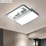 Modern Nordic Led Flush Ceiling Light - Black/Grey Deer Mount With Aluminum Square Shade