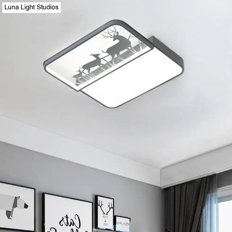 Modern Nordic Led Flush Ceiling Light - Black/Grey Deer Mount With Aluminum Square Shade