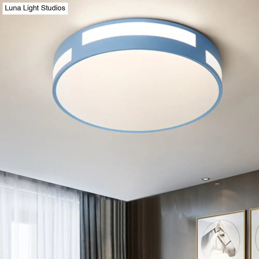 Modern Nordic Led Flush Ceiling Light With Round Acrylic Shade In Blue/Green/Pink/Yellow