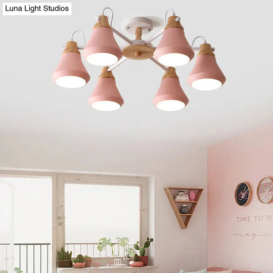 Modern Nordic Metal Chandelier - Pink Pyramid Hanging Lamp Fixture Ideal For Kindergarten Multiple