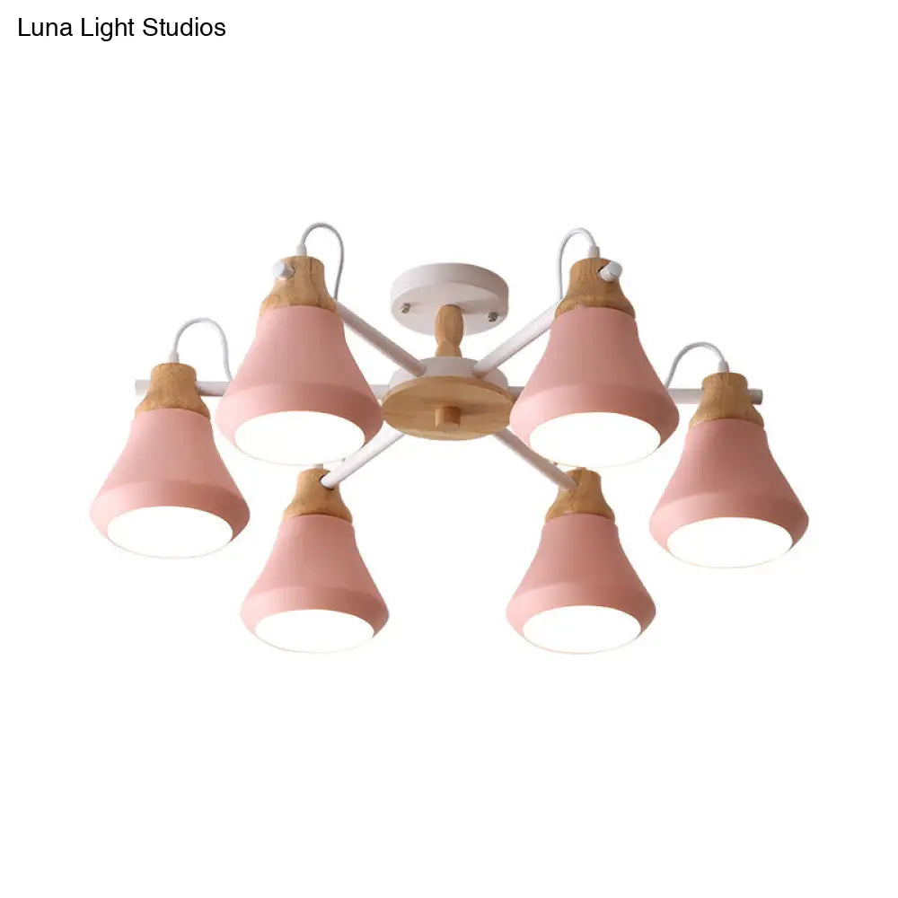 Modern Nordic Metal Chandelier - Pink Pyramid Hanging Lamp Fixture Ideal For Kindergarten Multiple