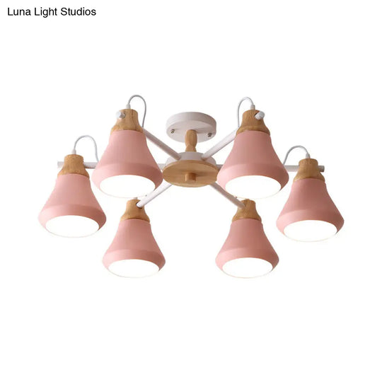 Modern Nordic Metal Chandelier - Pink Pyramid Hanging Lamp Fixture Ideal For Kindergarten Multiple