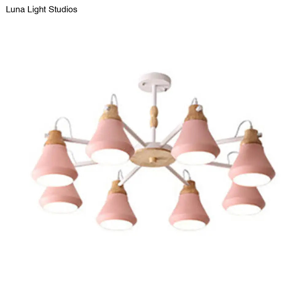 Modern Nordic Metal Chandelier - Pink Pyramid Hanging Lamp Fixture Ideal For Kindergarten Multiple