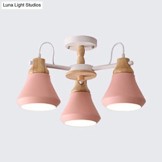 Modern Nordic Metal Chandelier - Pink Pyramid Hanging Lamp Fixture Ideal For Kindergarten Multiple