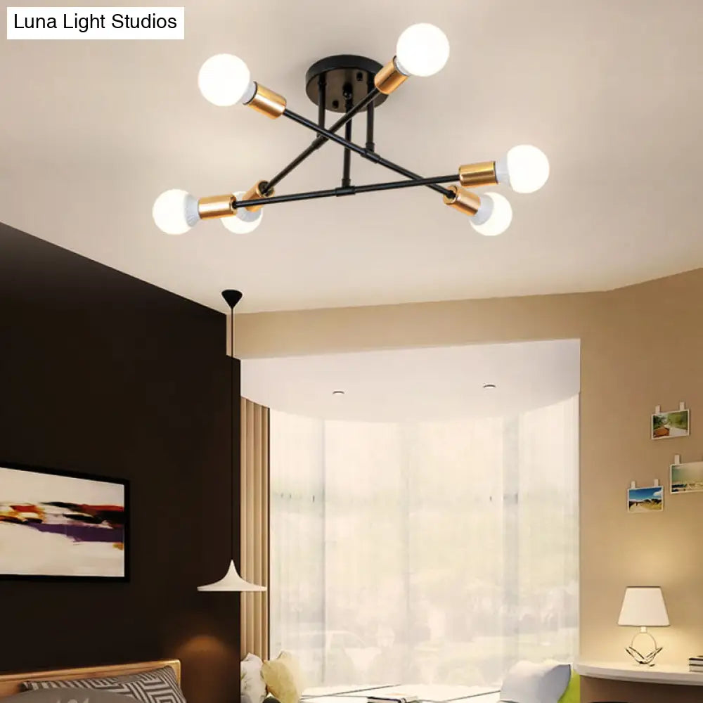 Modern Nordic Metal Semi Flush Mount Ceiling Light Fixture - 6 Lights Black/White Bedroom Lighting
