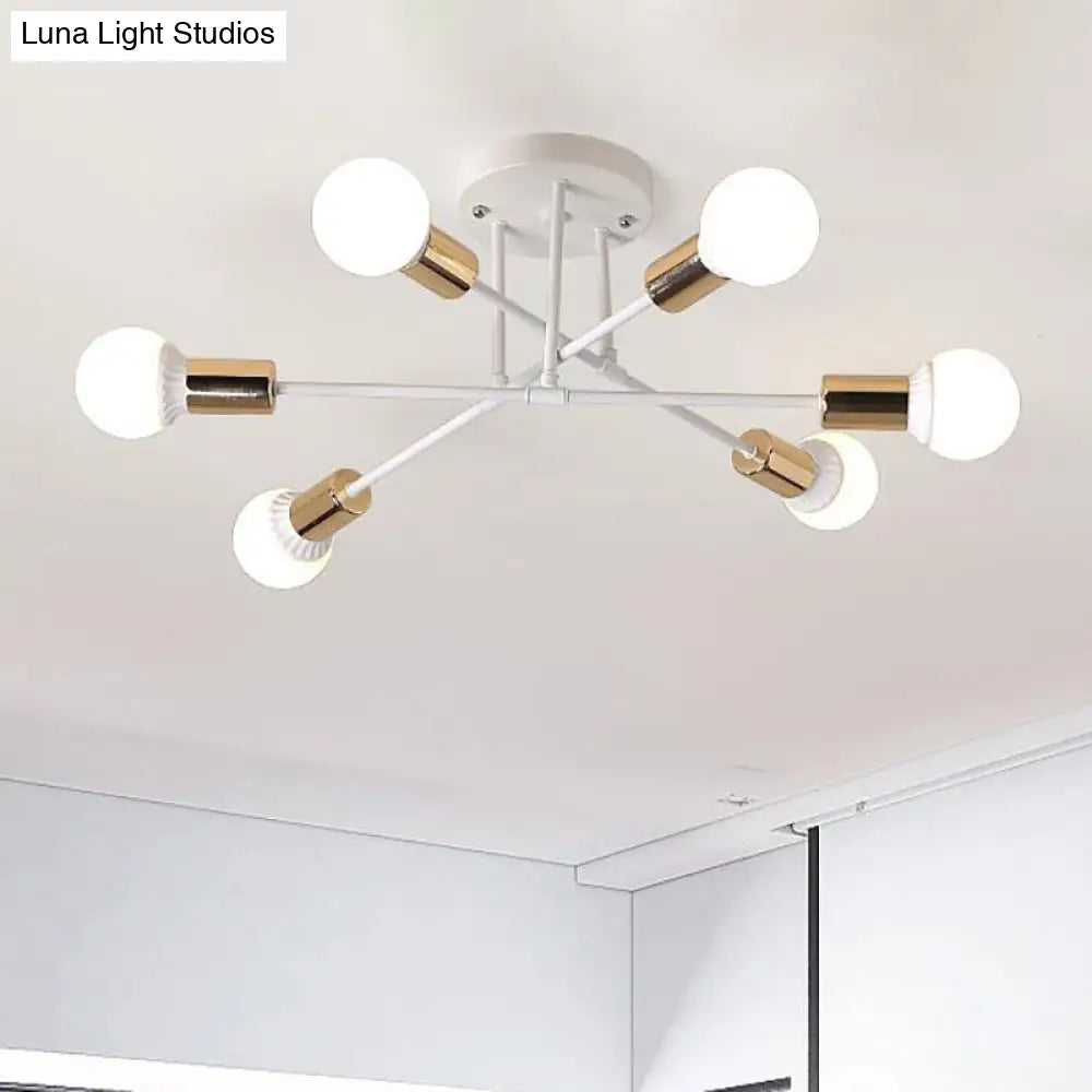 Modern Nordic Metal Semi Flush Mount Ceiling Light Fixture - 6 Lights Black/White Bedroom Lighting