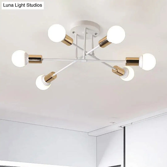 Modern Nordic Metal Semi Flush Mount Ceiling Light Fixture - 6 Lights Black/White Bedroom Lighting