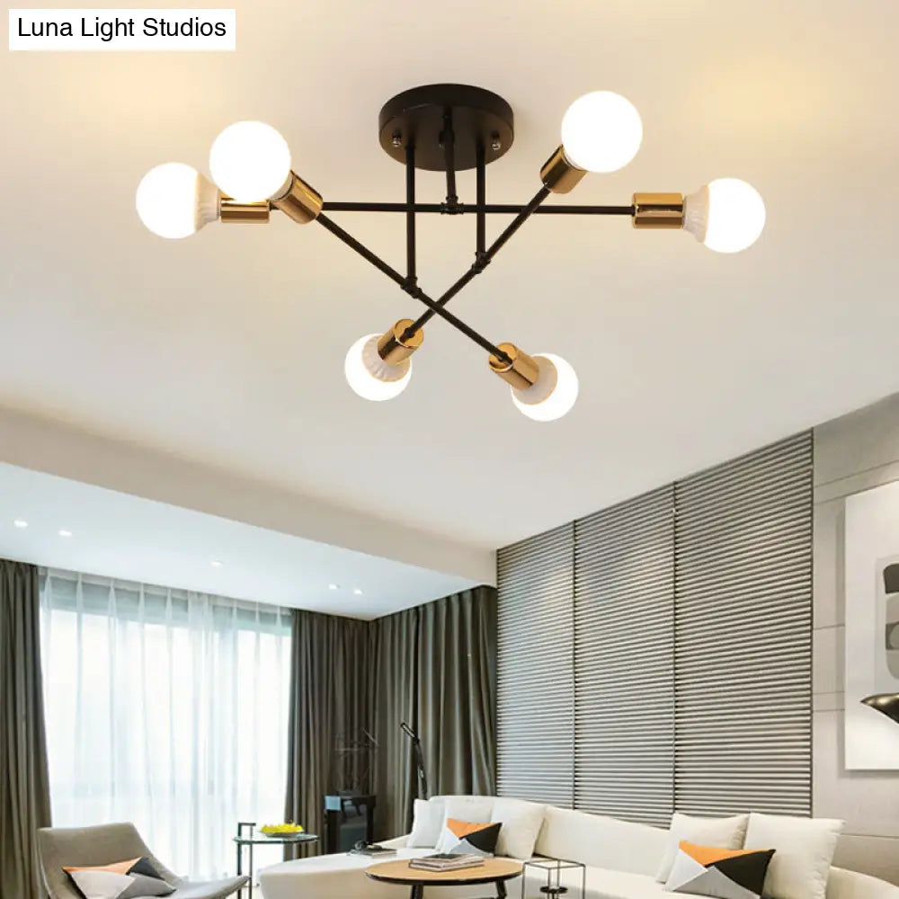 Modern Nordic Metal Semi Flush Mount Ceiling Light Fixture - 6 Lights Black/White Bedroom Lighting